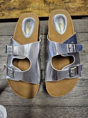 Silver Double-Buckle Platform Sandals - Women